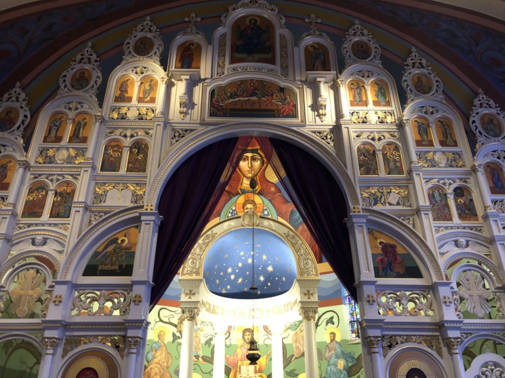 large Catholic display with many images of Jesus