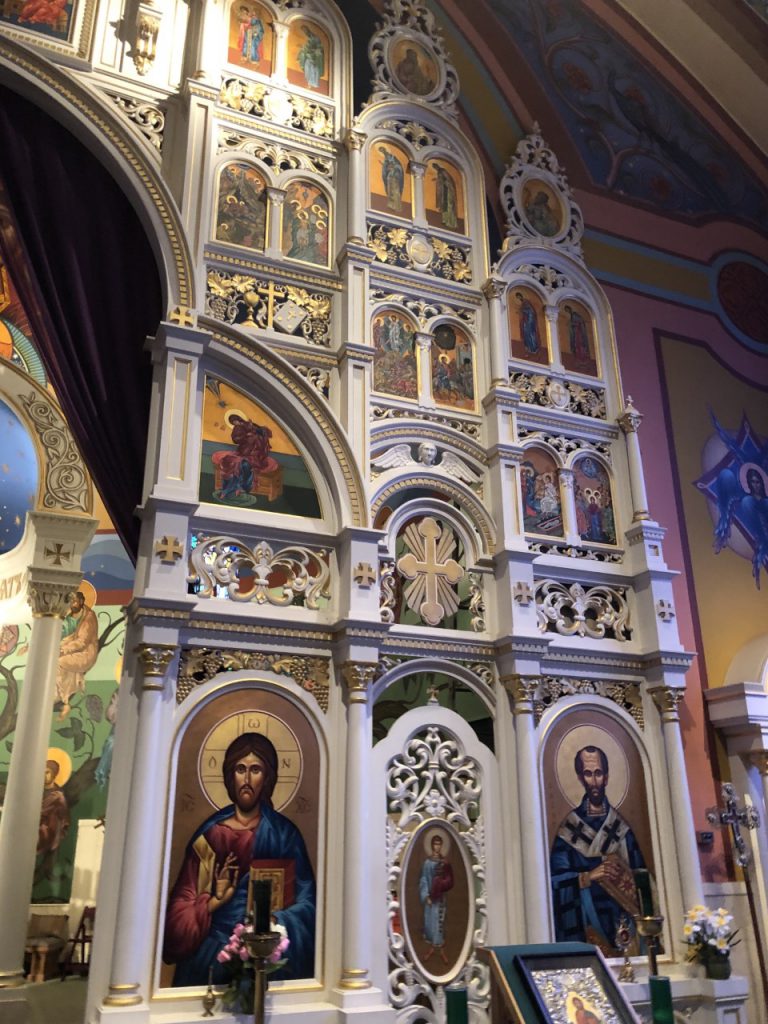large Catholic display with many images of Jesus